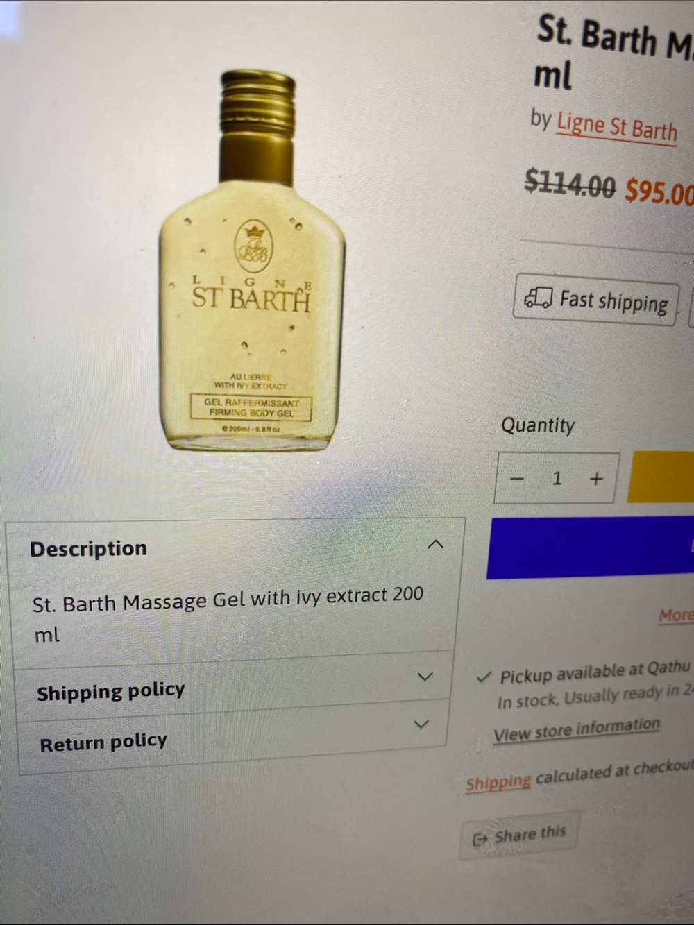 St. Barth Massage Gel With Ivy Extract 200 Ml Most Remaining Not Returnable